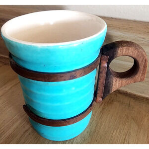 Red Wing Wood Copper Handle Turquoise 3 7/8" Mug PLEASE SEE PICTURES